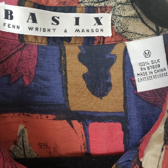 Vintage 100% silk leaf print shirt, size medium - Picture 3 of 4